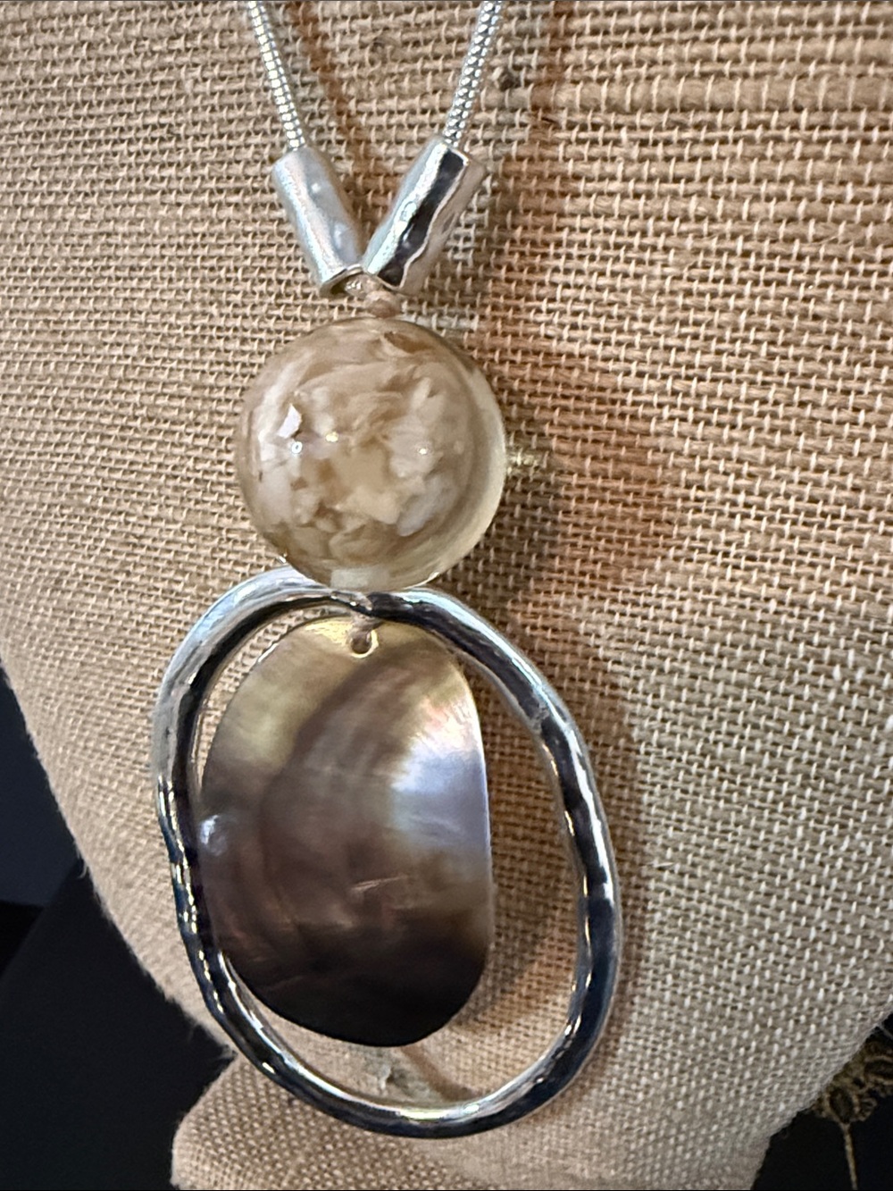 Silver-Tone Pendant Necklace with Brown Shell Accent - Women Jewelry - Picture 3 of 5